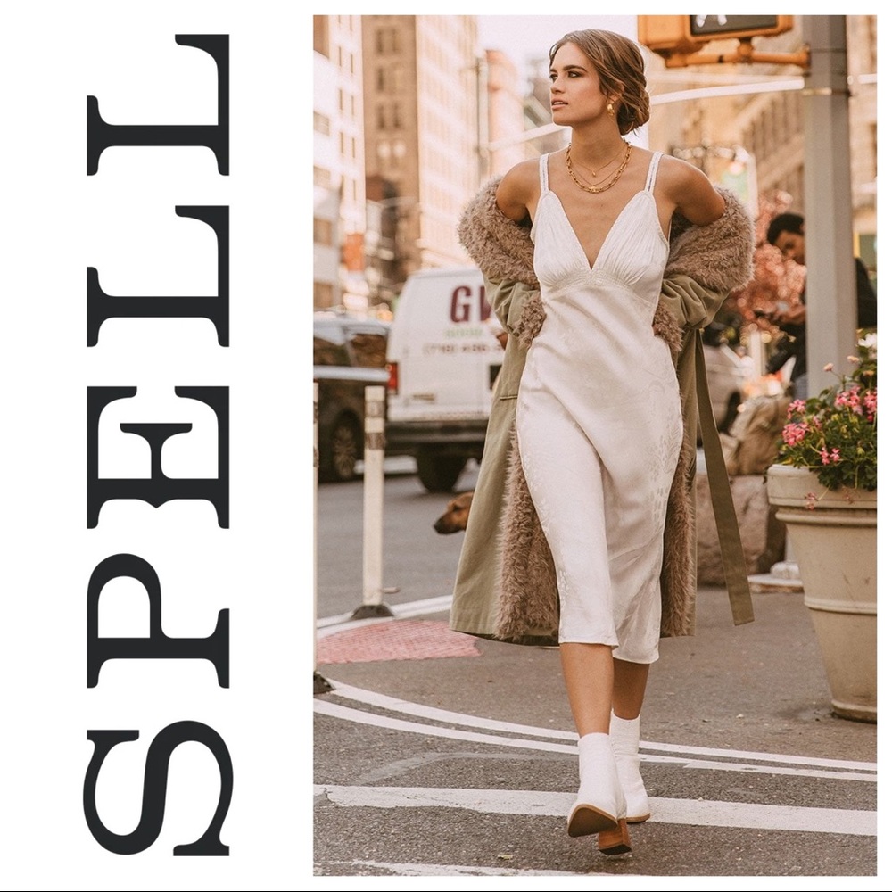 Spell Rosalie Jacquard Slip Dress White Small NWOT 🤍✨